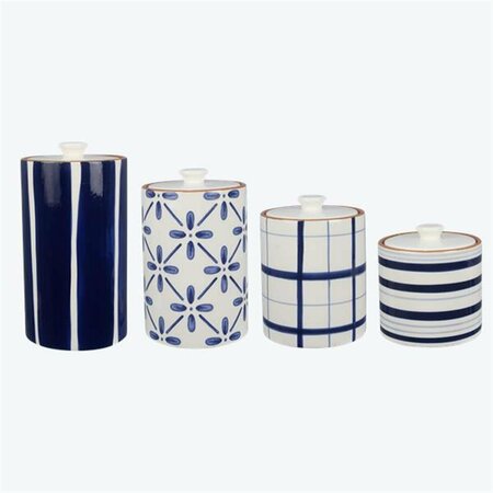YOUNGS Ceramic Cylindrical Canister, Blue & White - Set of 4 19672